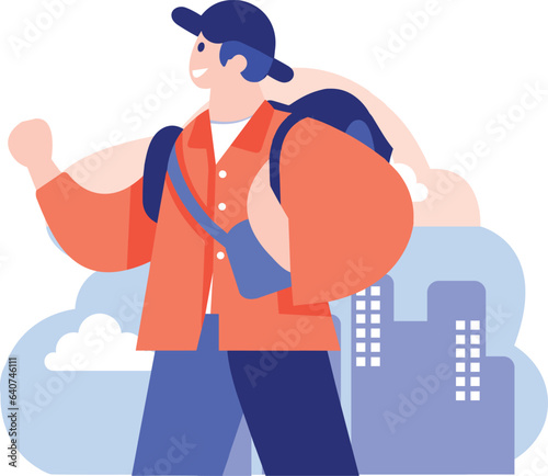 Hand Drawn tourists with attractions in flat style
