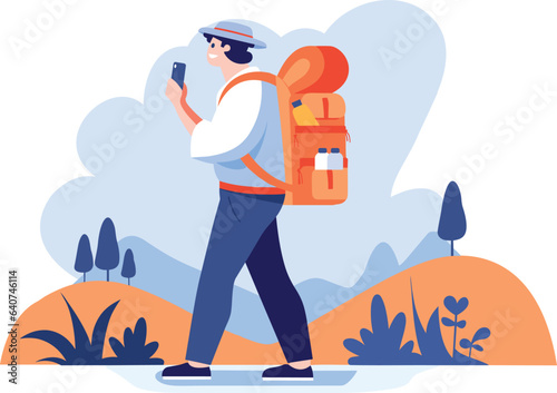 Hand Drawn tourists with attractions in flat style