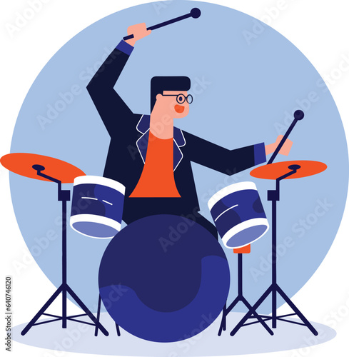 Hand Drawn musicians playing drums in flat style