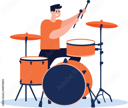 Hand Drawn musicians playing drums in flat style