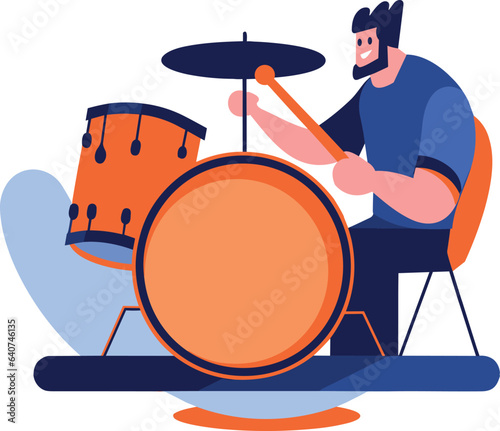 Hand Drawn musicians playing drums in flat style