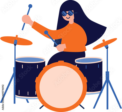 Hand Drawn musicians playing drums in flat style