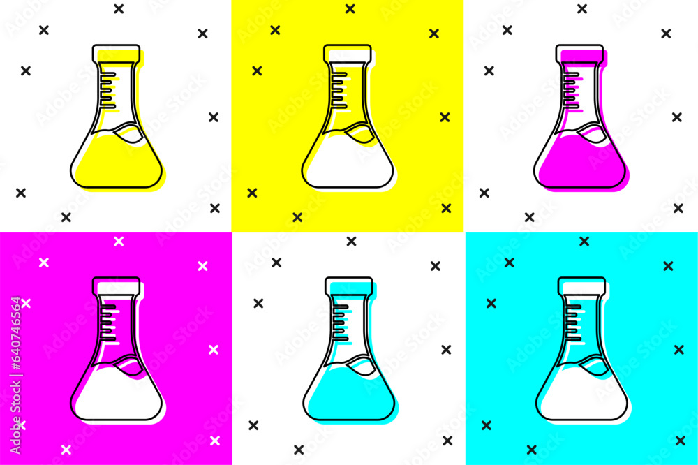 Set Test tube and flask chemical laboratory test icon isolated on color background. Laboratory glassware sign. Vector