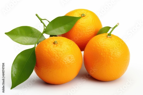 oranges with leaves on white background