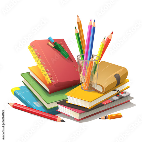 Back to School Educational Materials for Classroom Excellence. Books, Pencils, Notebooks