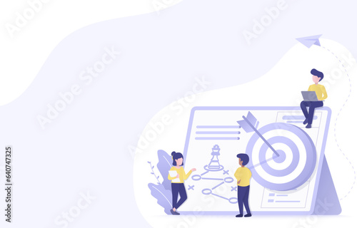 Business planning and strategy concept. Business people discussion, strategy planning, tactical management, competition and opportunity. Achieve goals to target. Vector illustration with copy space.
