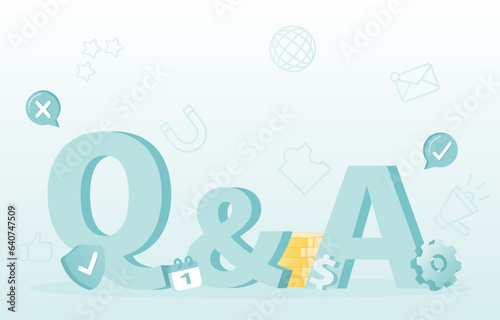 Question and answer concept. Big symbol letter “QA” represent question, answer, survey, problem solving, analysis data, give opinions. Flat vector design illustration.