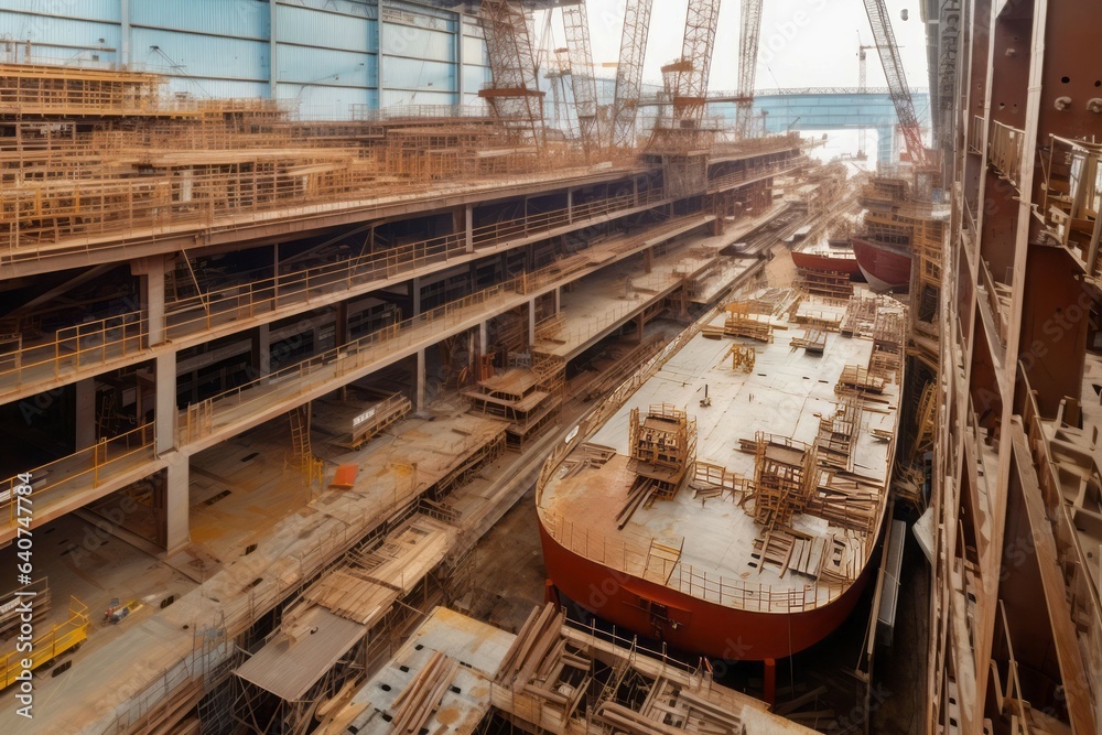 Ship building big hangar. Generate Ai