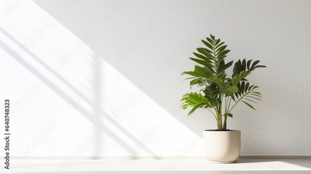 Fototapeta premium plant in the interior with white empty wall.Generative Ai