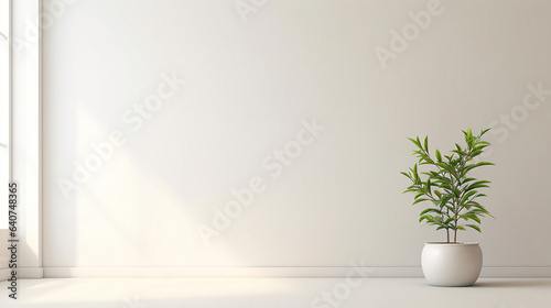 plant in the interior with white empty wall.Generative Ai © Shades3d