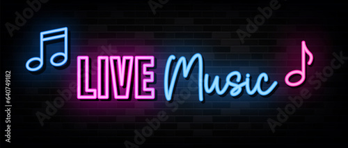 Live Music Neon Signs Vector. Design Template Neon Style