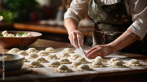 Female hands making ravioli