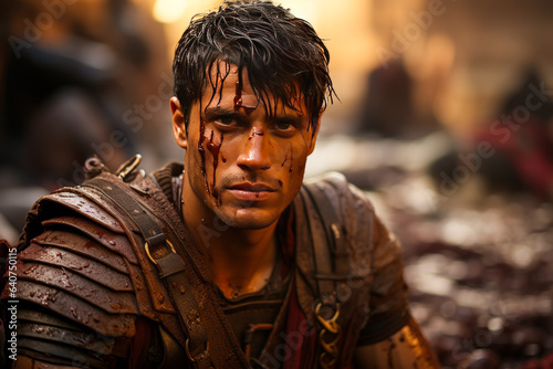 Captivating portrait of a stalwart Roman gladiator, evoking strength and valor. A compelling depiction for history and culture enthusiasts.