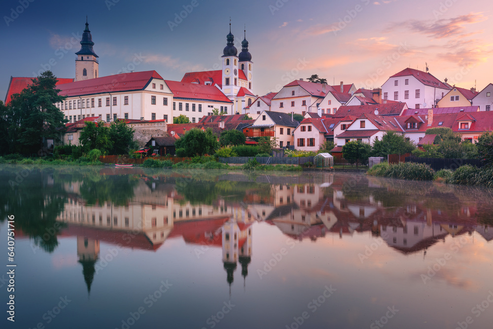 Telc, Czech Republic. Cityscape image of historical town Telc located in southern Moravia, Czech Republic at summer sunrise.