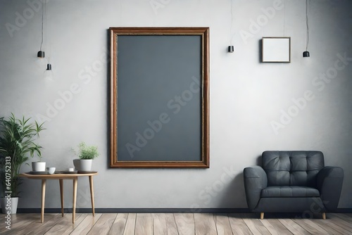 Blank portrait frame on the wall