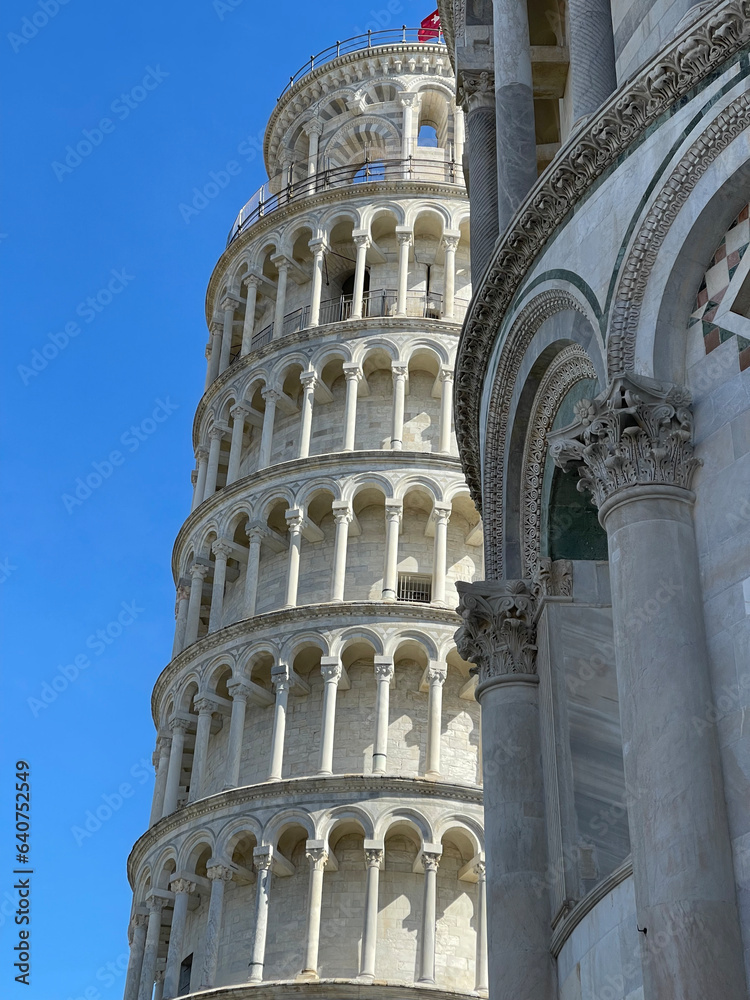 The Leaning Tower of Pisa, Pisa. Freestanding bell tower, of Pisa Cathedral.