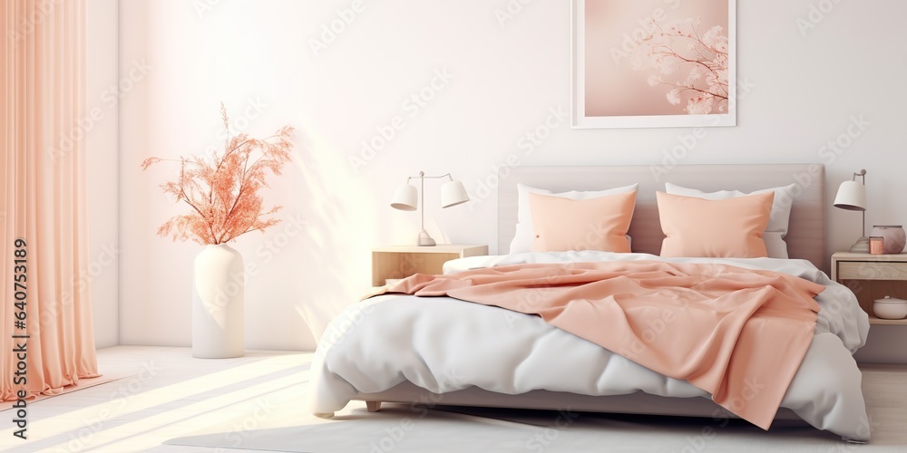 AI Generated. AI Generative. Cozy interior architecture bedroom in soft light colors. Graphic Art