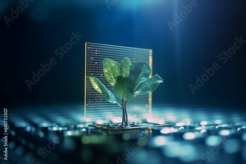 Tech plant growing computer. Generate Ai