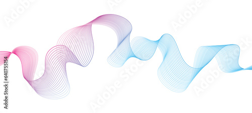 Abstract sound wave isolated on white background. Vector illustration of a linear purple- blue wave. Design element. Dynamic sound wave.A wave with lines created with the Blend Tool.