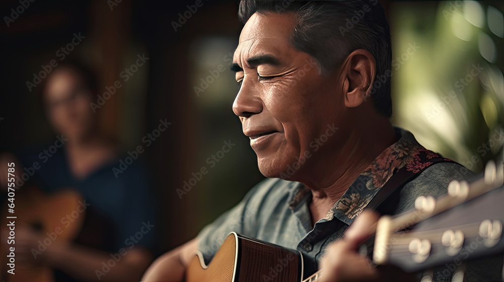 Illustration of a Hawaiian playing guitar, cool - obrazy, fototapety, plakaty 