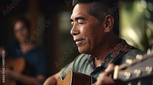 Illustration of a Hawaiian playing guitar, cool