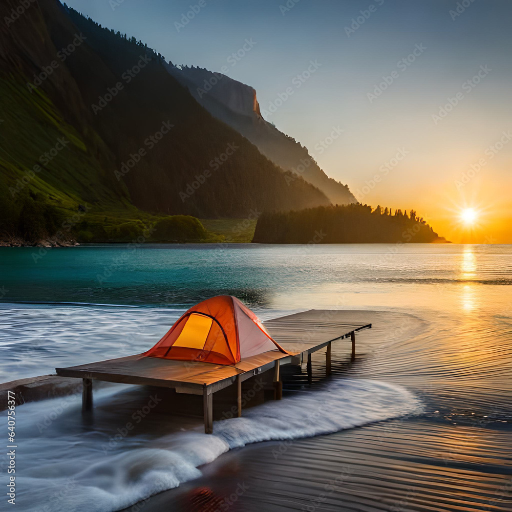 Sunset on the lake, camping