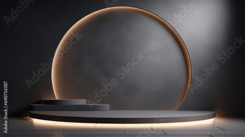grey podium for display product mockup, with white light lamp