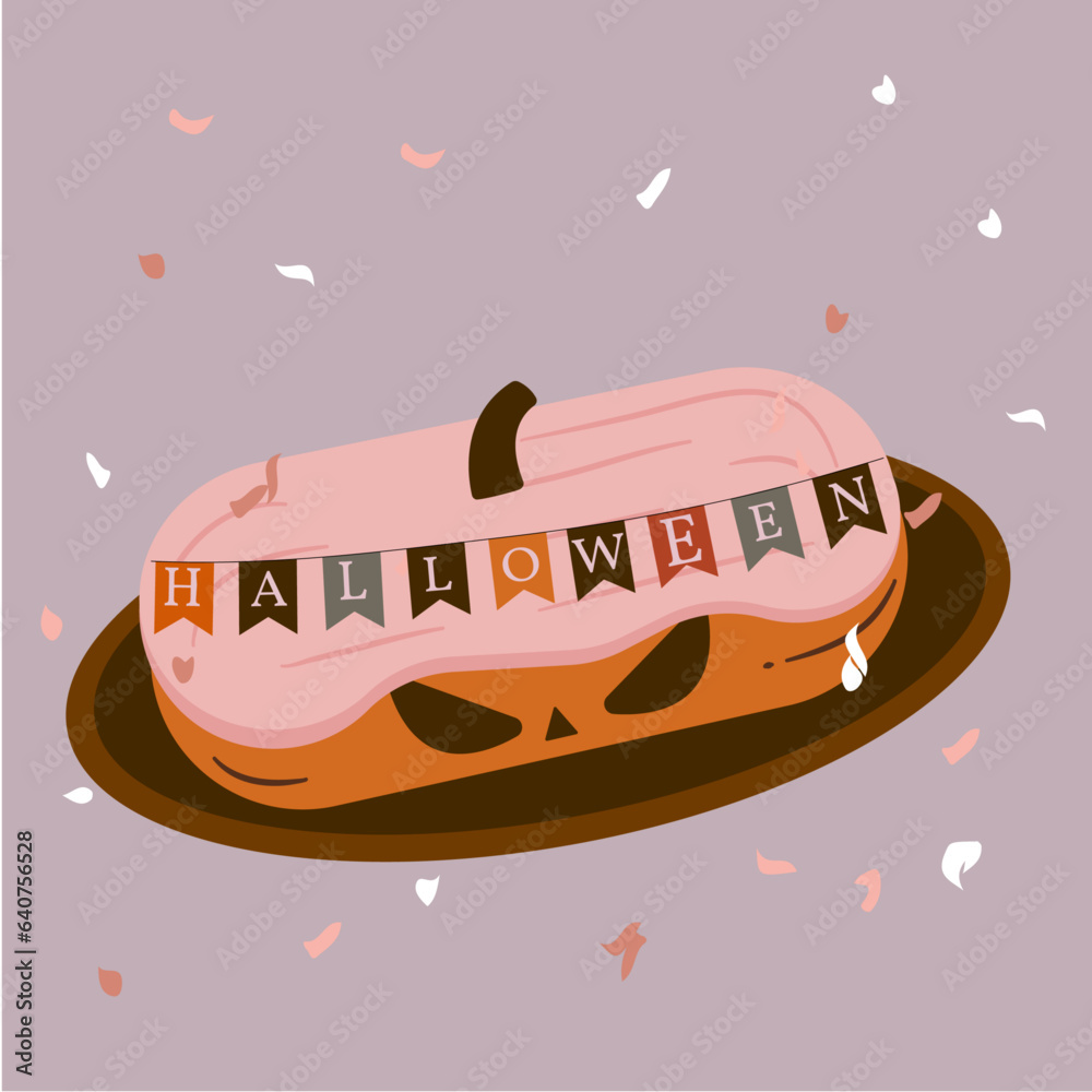 Halloween Illustration with Eclair Halloween Illustration with Eclair