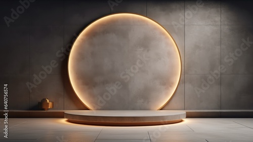 grey podium for display product mockup  with white light lamp