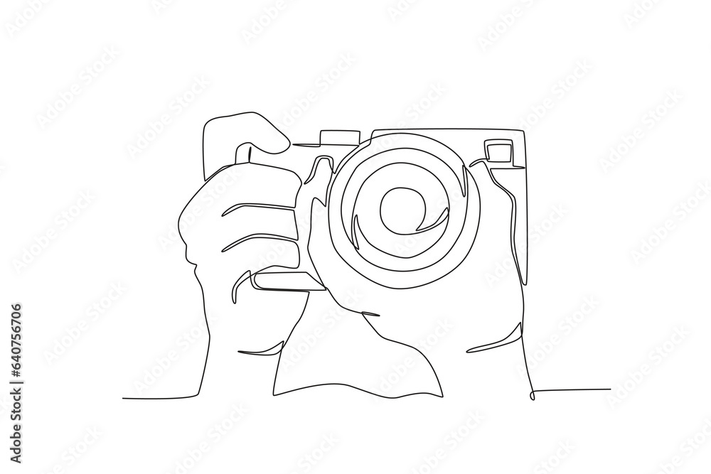 Hand-set camera focus. World photography day one-line drawing Stock ...
