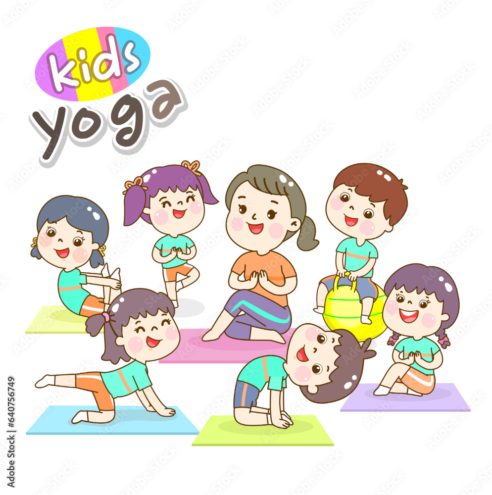 Cartoon cute kids yoga character.