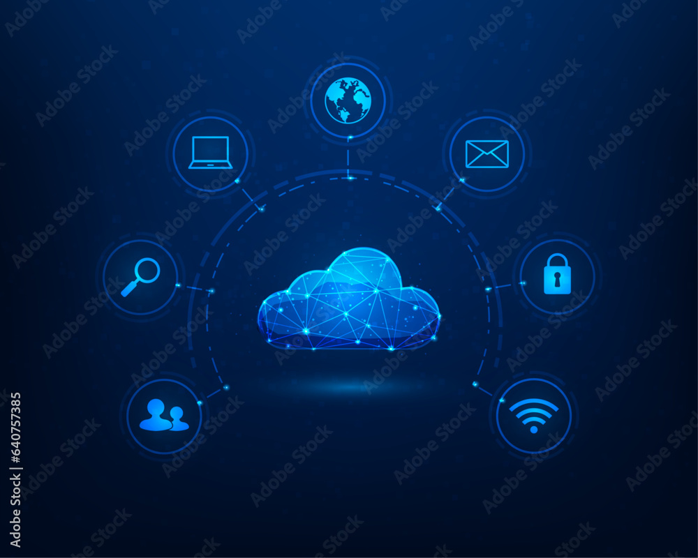 cloud computing tata technology on blue dark background. Low poly big data online concepts. modern business technology. vector illustration modern design.