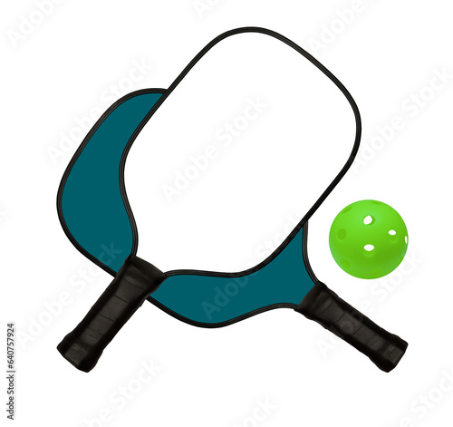 Pickleball ball and two rackets. Mock up paddle pickleball.  Pickleball Racket mockup for your design.