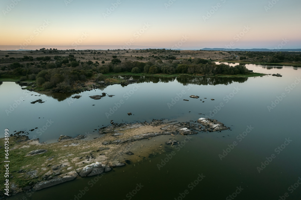 Aerial landscape in the Molano reservoir. Spain. 