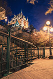 Quebec City Canada night seen with historic Chateau Frontenac seen in the background. 
