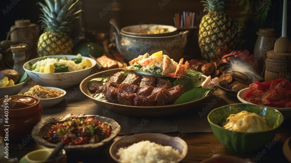Illustration of typical Hawaiian food that looks very delicious, good
