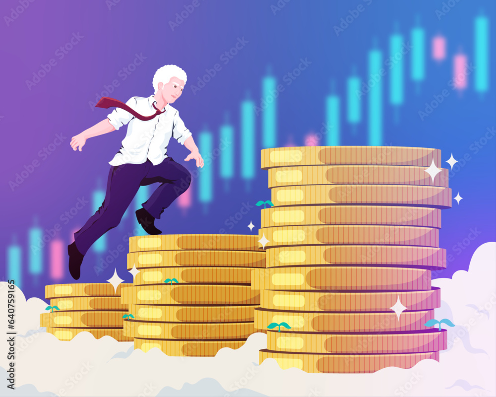 Business investment person running up money