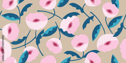 Hand drawn flowers, seamless patterns with floral for fabric, textiles, clothing, wrapping paper, cover, banner, interior decor, abstract backgrounds.