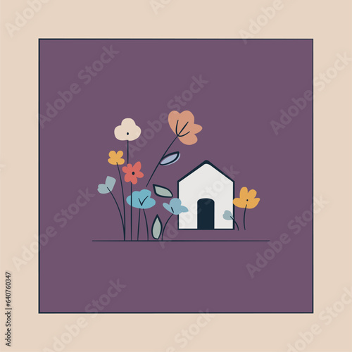 Vector botanical wall arts, with flowers and house