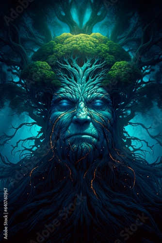 Spirit of the forest. Druid. Tree of life. Generative AI