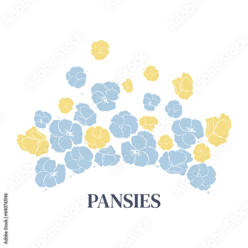 Pansies. Viola. Vector illustration of flowers in a minimalistic cute style. For the design of postcards, posters, textiles, ceramics