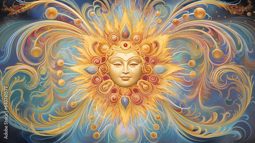 Deus banner de energia positiva da hora dourada,
