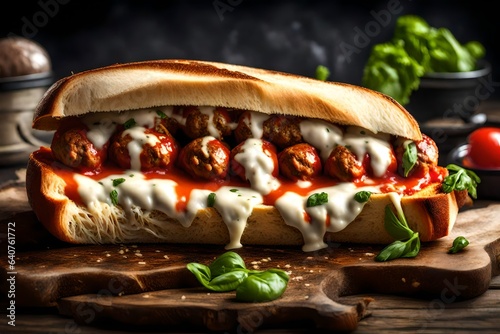 A meatball and mozzarella sub sandwich