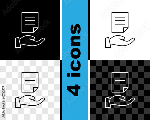 Set line House contract icon isolated on black and white, transparent background. Contract creation service, document formation, application form composition. Vector