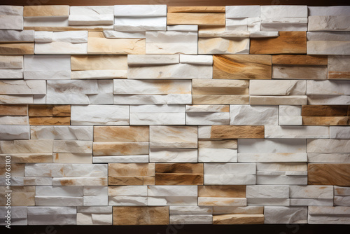 Marble brick stone tile wall texture background in light beige yellow cream color. High quality photo