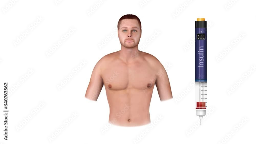 3d figure of a man , A man with diabetes making injection with insulin ...