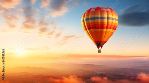 Romantische Reise: Ein Heißluftballon schwebt in der Abenddämmerung