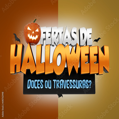selo 3d ''ofertas de halloween doces ou travessuras''.
