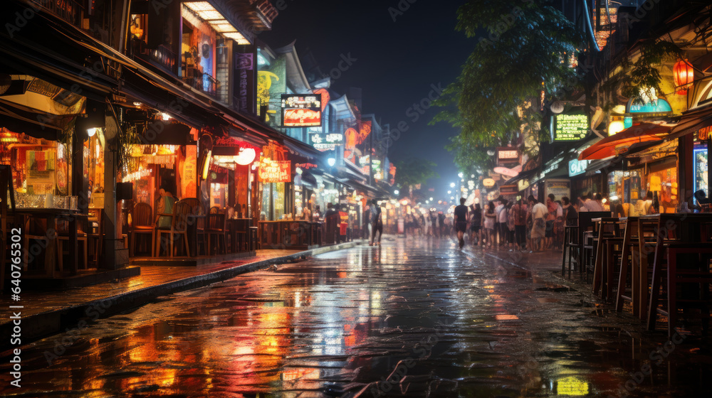 Unidentified people walking in Bangkok old town at night. Unidentified people walking in Bangkok old town at night.