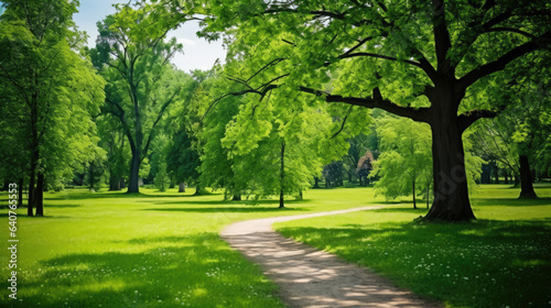 Beautiful summer landscape with green foliage in the park